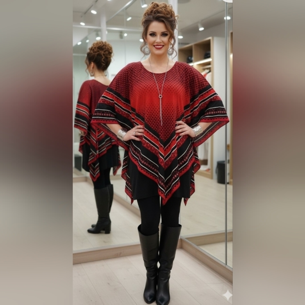 Red Boho Poncho Top Festival Tunic Whimsigoth Fairy Large New